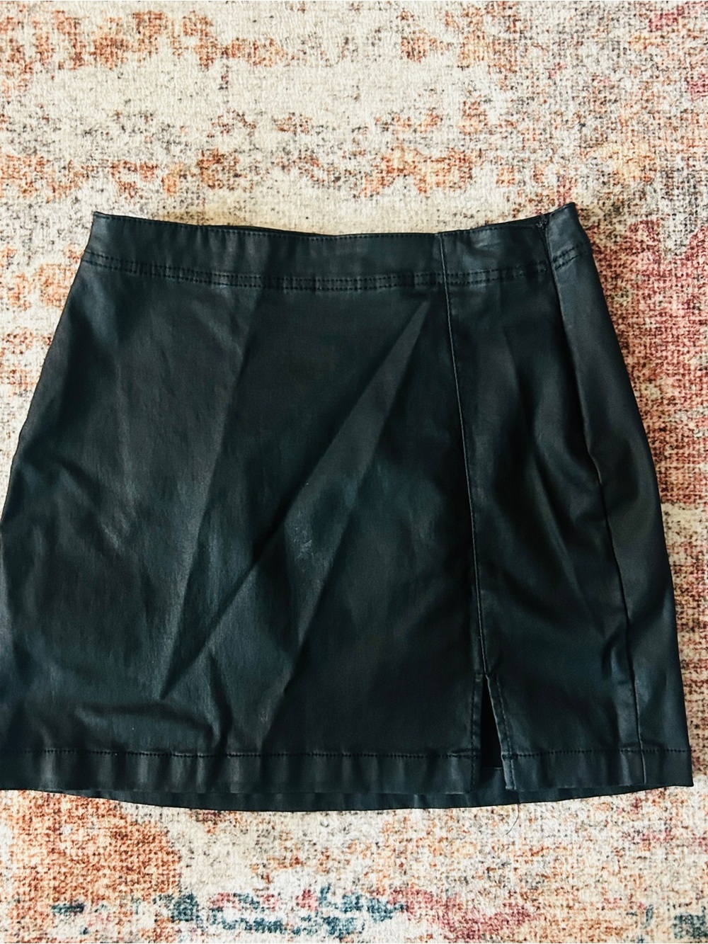 Indigo Black Faux Leather Mini Skirt with Front Slit